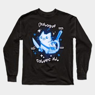 Dialogue Cat Blue Long Sleeve T-Shirt